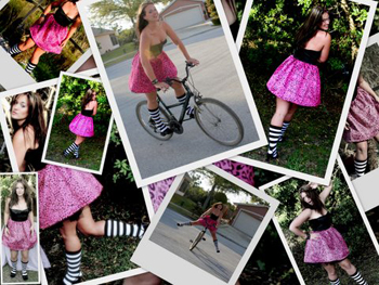 April Florio- Black & White Striped Socks riding bicycle