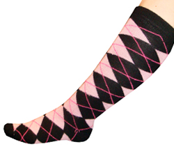 Black/Pink Argyle Knee Socks
