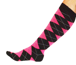 Black/Pink Argyle Knee Socks