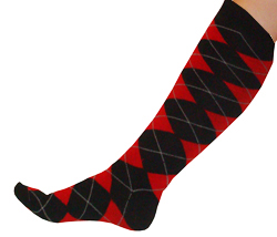 Black/Red Argyle Knee Socks