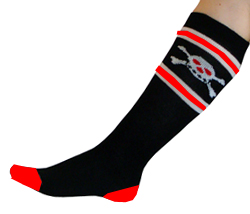 Black Skull with gray/white stripes and red eyes