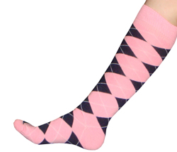 Light Pink and Navy Blue Argyle Socks