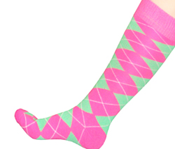 Neon Green and Pink Argyle Socks