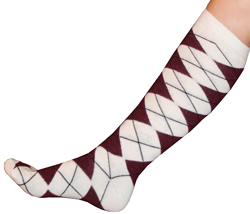 White/Maroon Argyle Socks