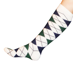 White and Navy Blue and Dark Green Argyle Socks