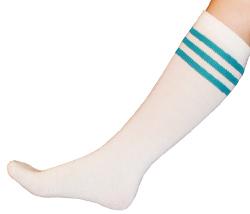 White Tube Socks Teal Stripes