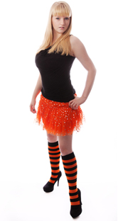 black and orange striped knee socks