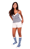 Striped White/Royal Blue Knee Socks