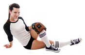 White Tube Socks with Purple Stripes