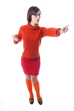 thelma wearing orange knee socks and mary janes