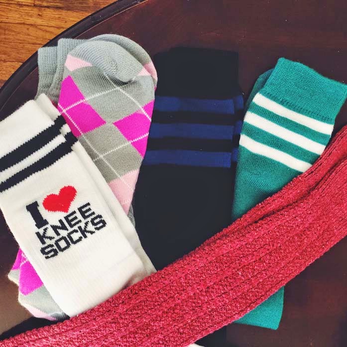 striped socks, argyle and thigh highs pictured