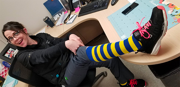 colorful striped socks at work desk