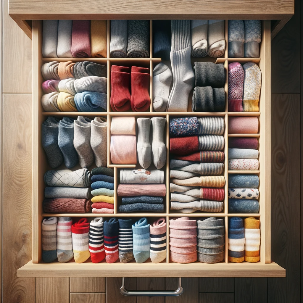 overhead view of sock drawer with organizer
